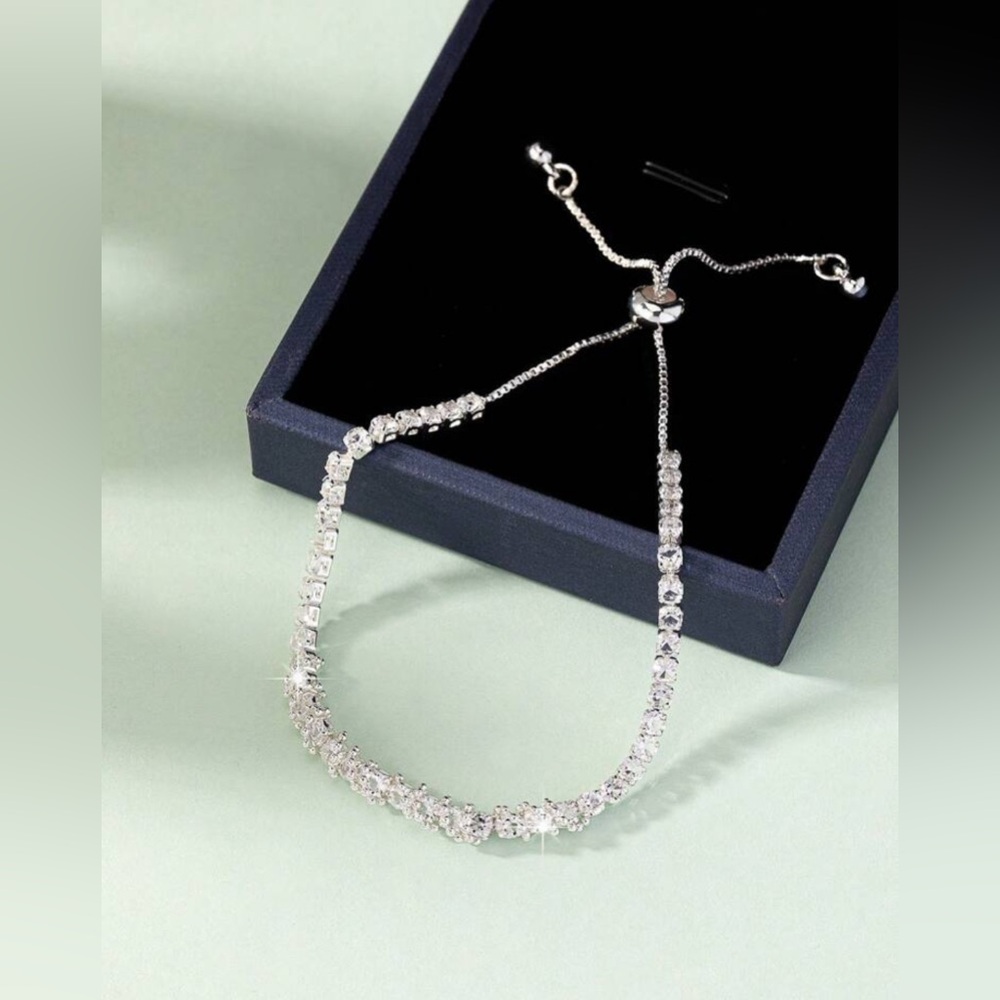 Sterling Silver Plated‎ Rhinestone Adjustable Bracelet